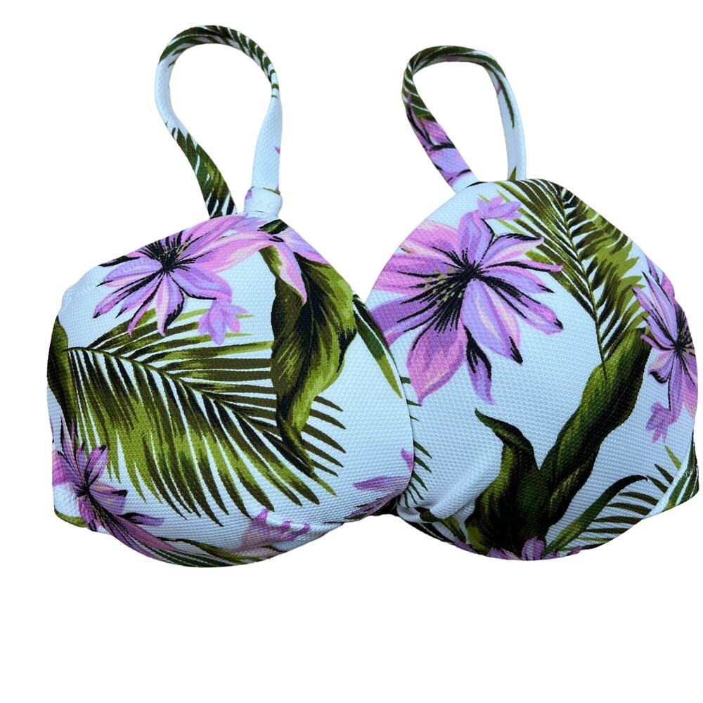 Shade & Shore Women's White and Green Floral Bikini Top - Size 32A - NWT